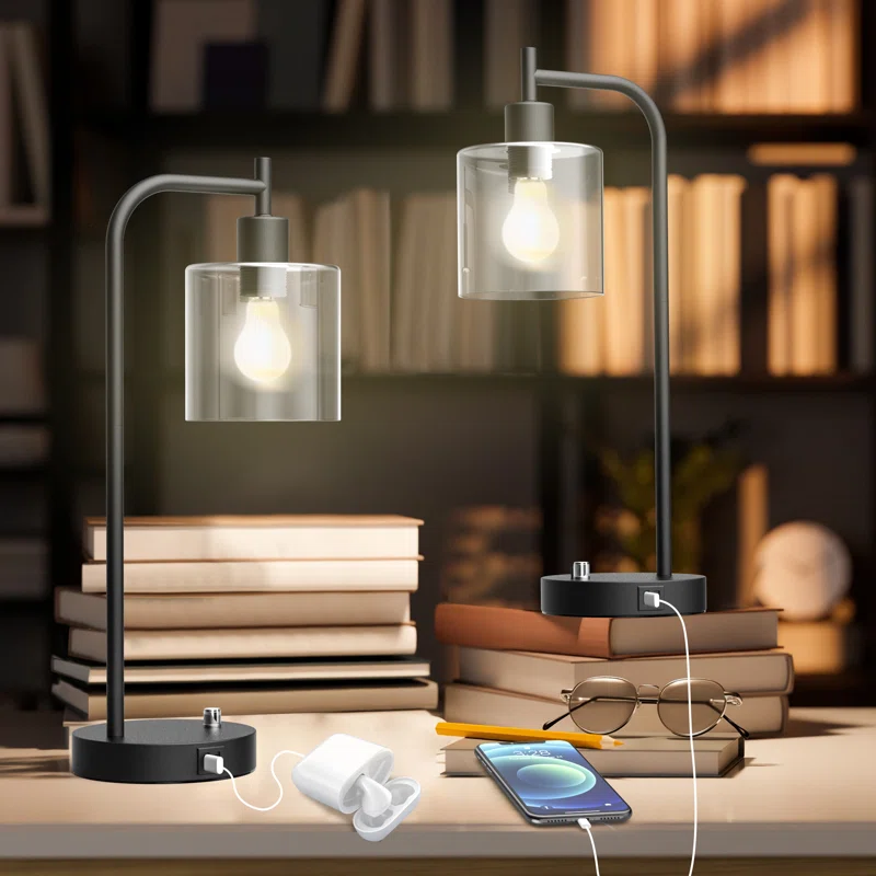 Cool Table Lamp with USB Ports and 2 Bulbs